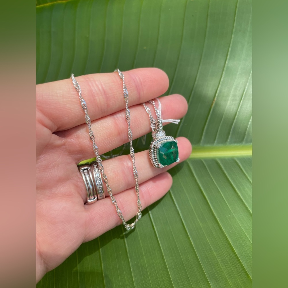 Emerald Sterling Silver Pendant Chain